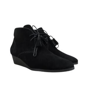 Crown Vintage Shoes Womens 9 Bootie Wedge Chukka Lace Up Fashion Leather Black